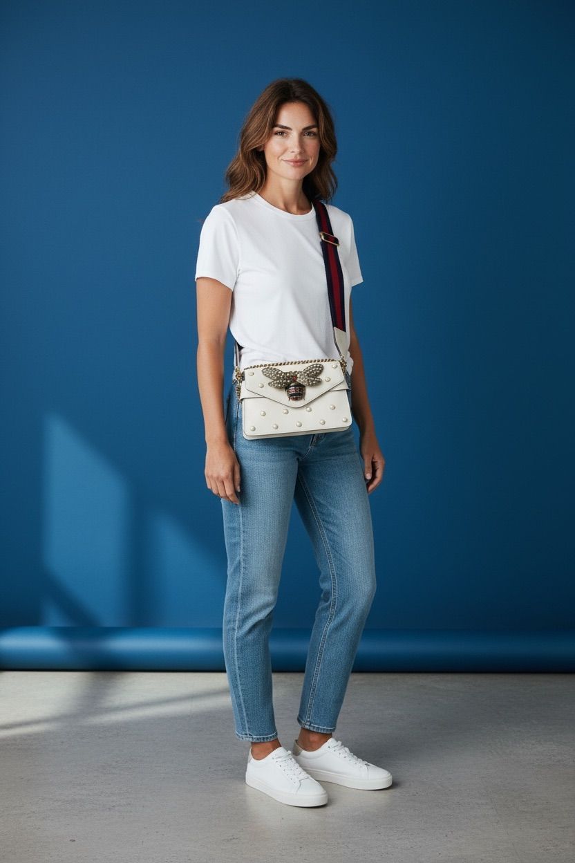 Gucci Queen Margaret Broadway Shoulder Bag, featuring a pearl-studded bee embellishment