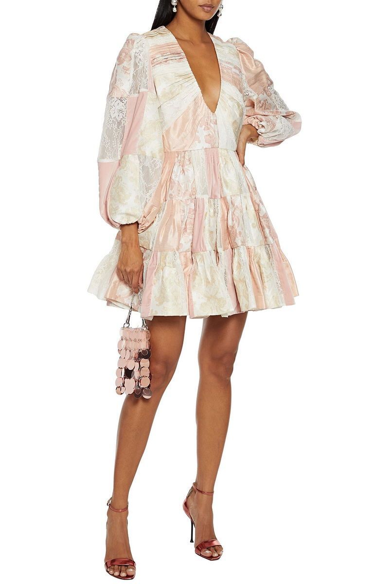 ZIMMERMAN PATCHWORK SILK LACE MINI DRESS