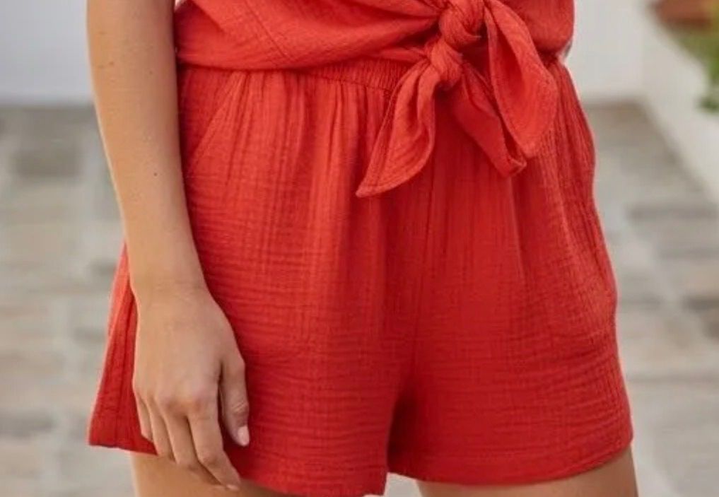 Red Cotton Gauze Shorts, photo 1