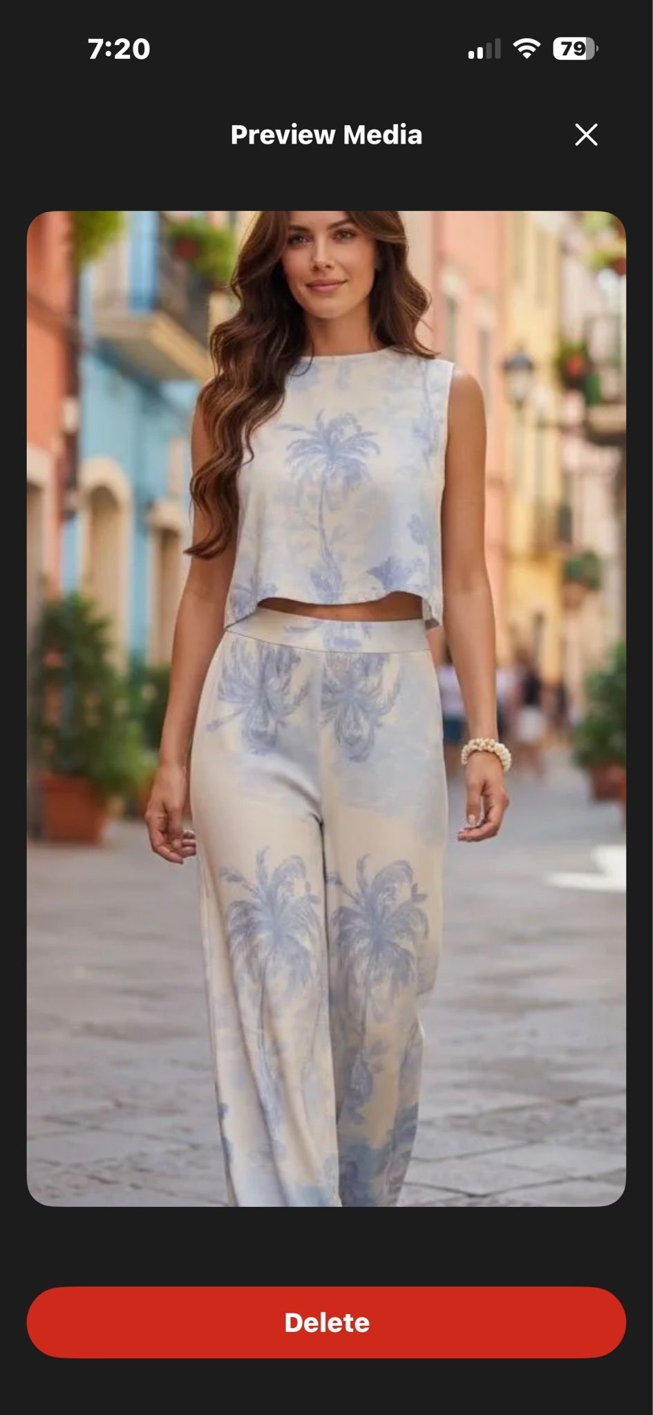 Tropical Palm Back-Tie Crop & Wide-Leg Linen Pant Set (Size S), photo 1
