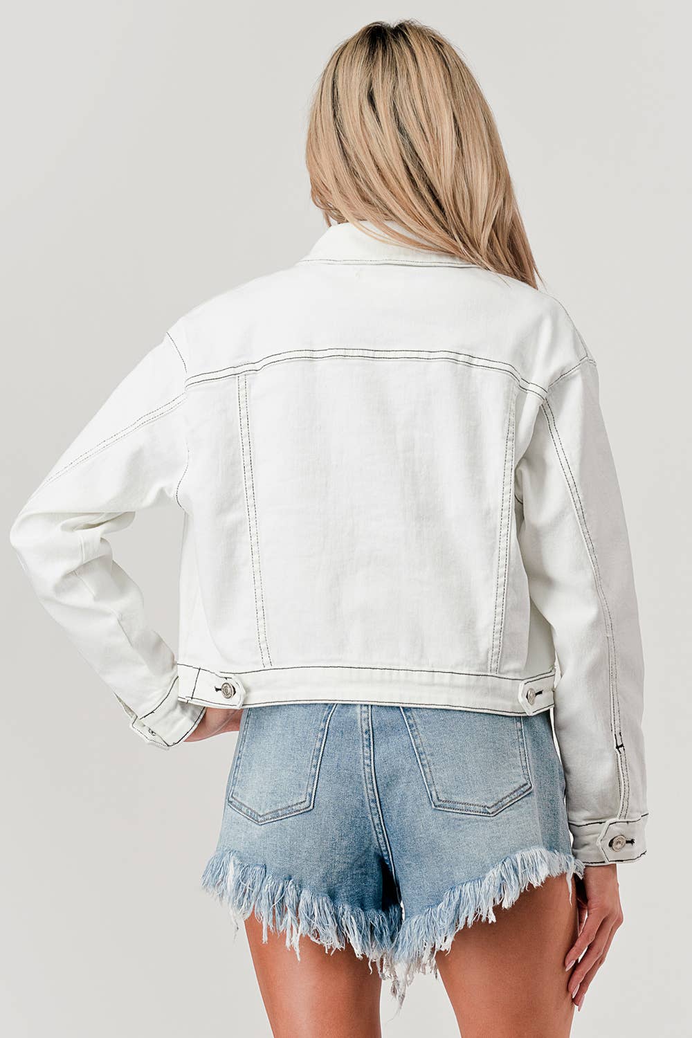 WHITE - CONTRAST STITCH WHITE DENIM JACKET - Premium Jacket from I&M JEAN, INC. - Just $68! Shop now at Ida Louise Boutique