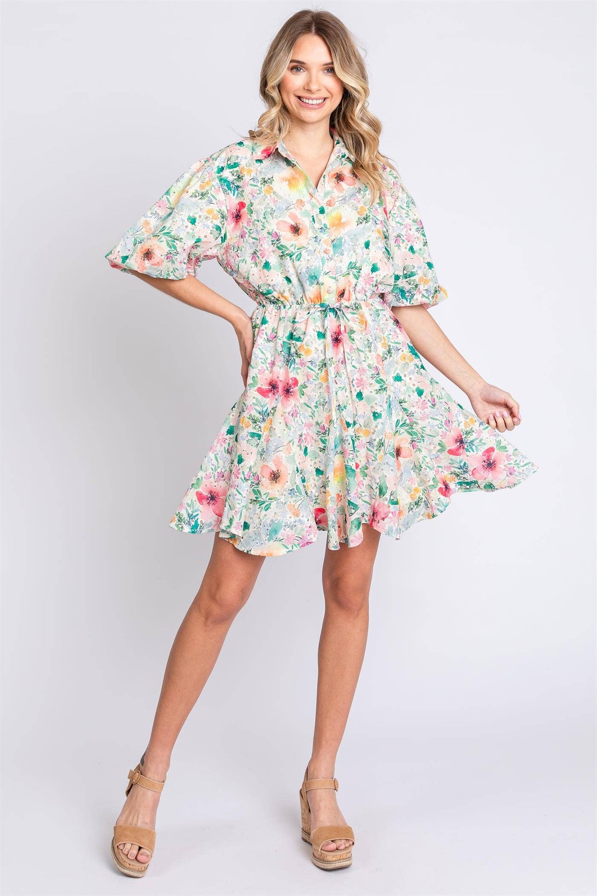 Floral Button Up Eyelet Dress S-3X - Premium Dress from GeeGee Clothing - Just $62! Shop now at Ida Louise Boutique