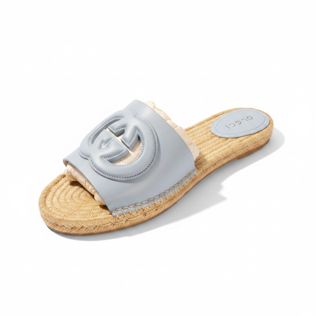 Interlocking G cutout leather espadrille slides — Gucci