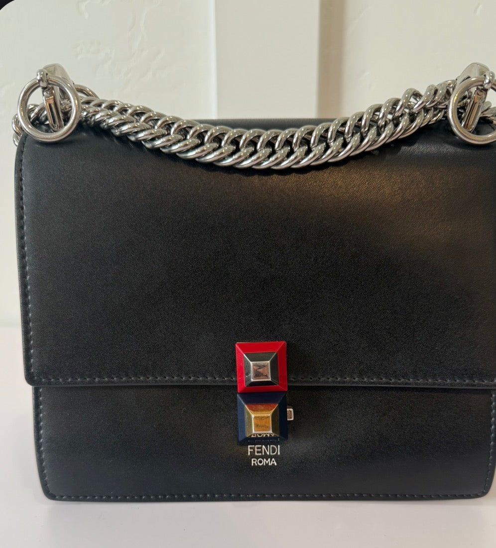 Fendi - Vitello Liberty Studded Small Kan I Shoulder Bag Black Multicolor