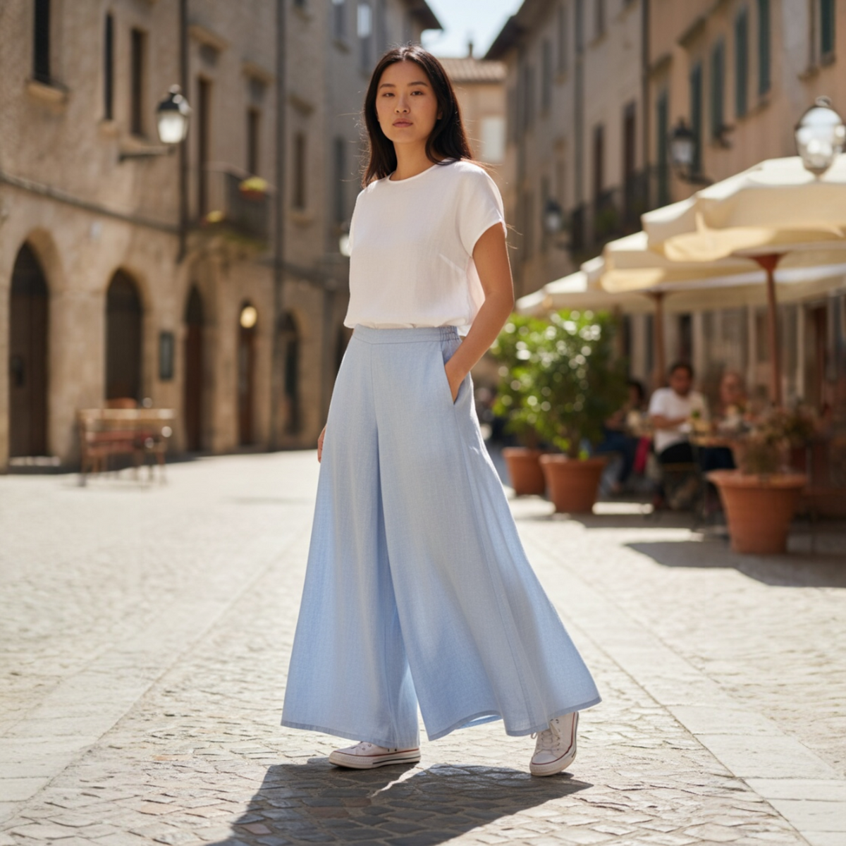 Rosalia Linen A-Seam Linen Wide Leg Palazzo Pants