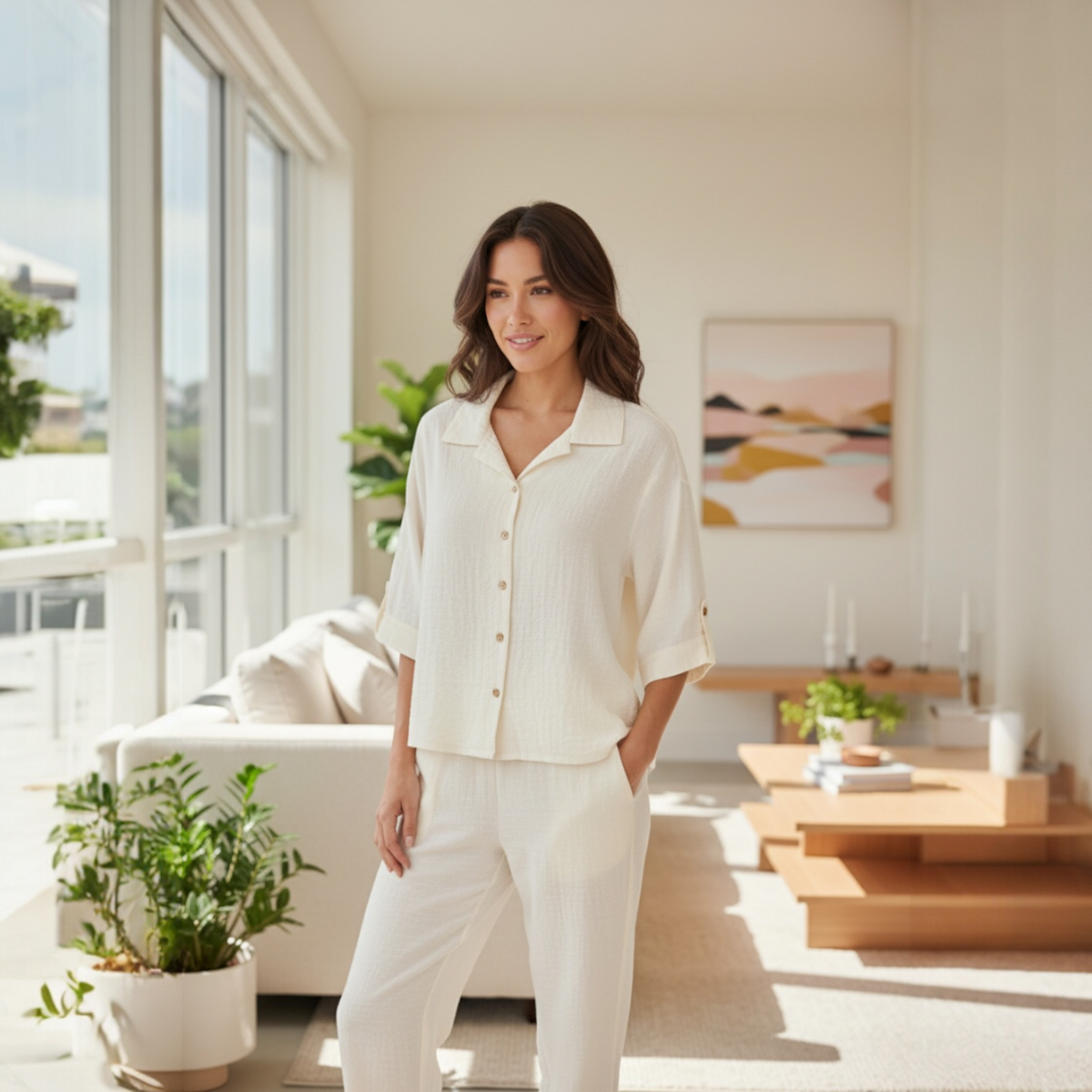 Eletra Textured Cotton Short Sleeve Shirt - Matching Pant Available