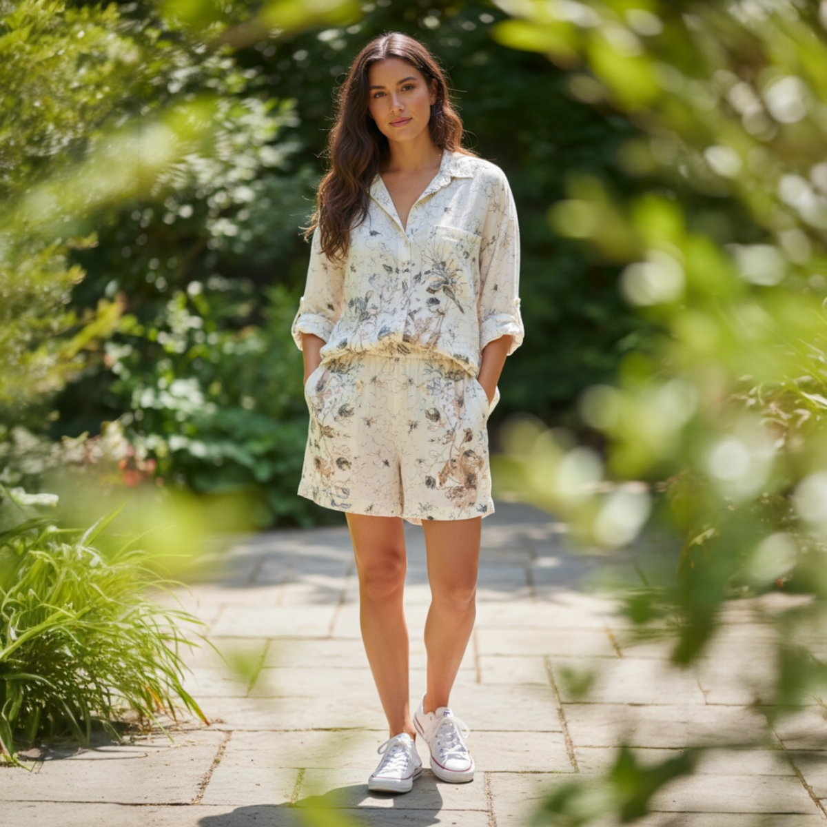 Serafina Floral Button Down Linen Top- Matching Shorts