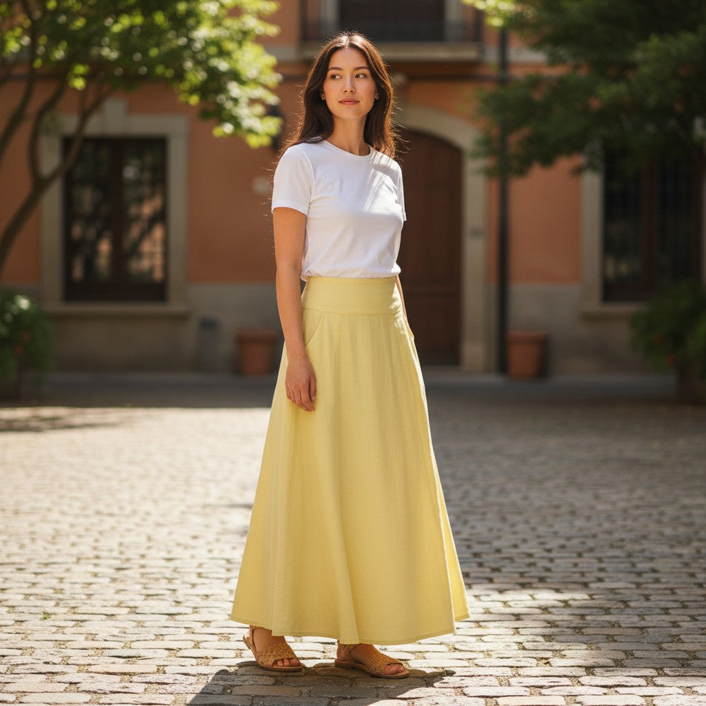 Lucia Yellow Linen Skirt With Pockets