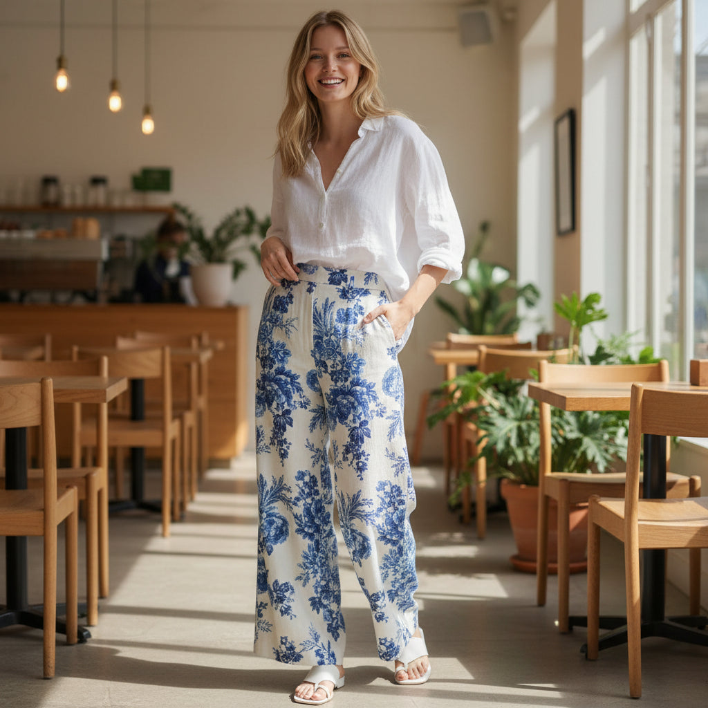 Carina Floral Print Elastic Waistband Pants with Pockets