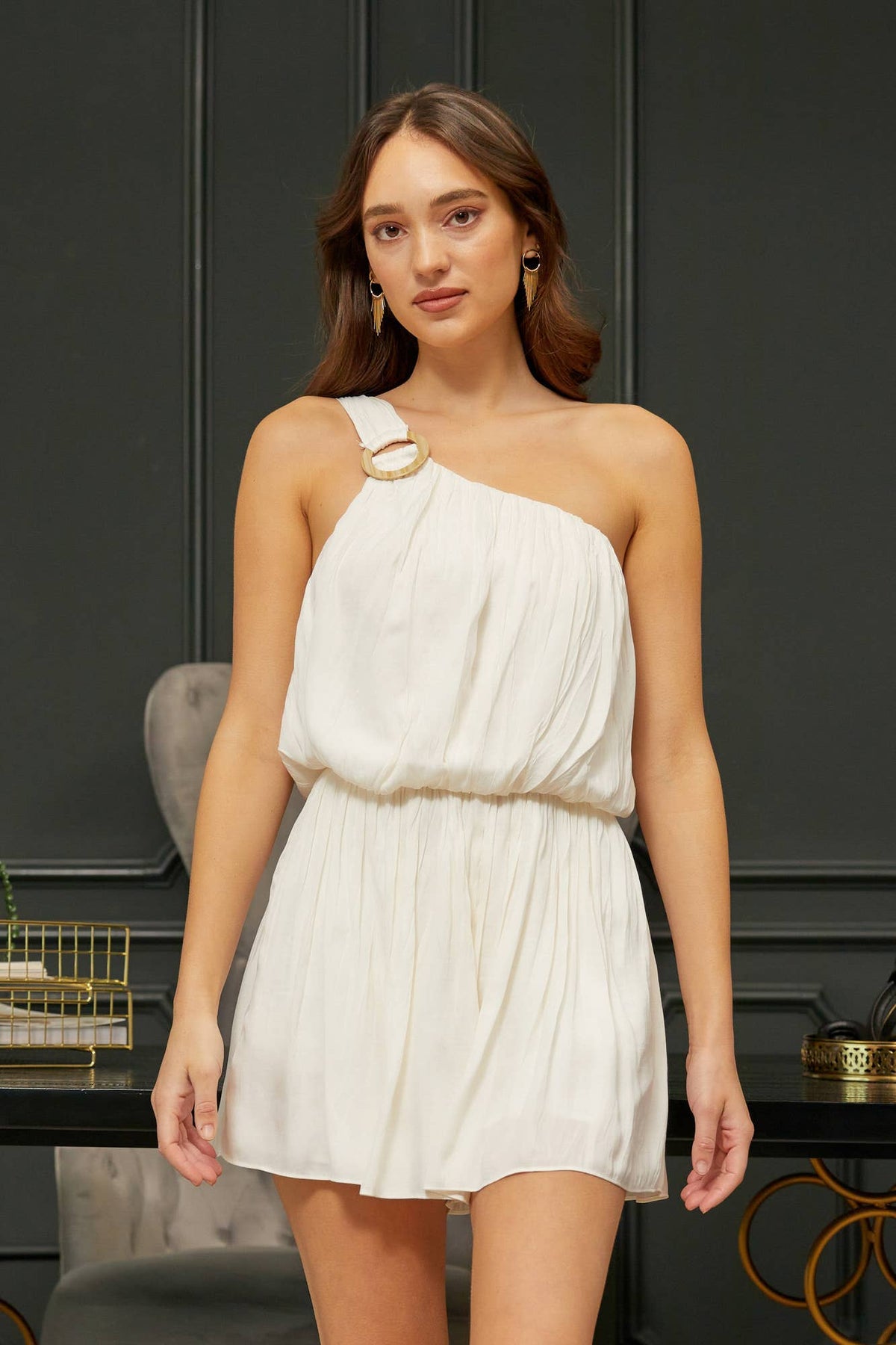 Athena White One Shoulder Romper - Premium Romper from Do + Be Collection - Just $45! Shop now at Ida Louise Boutique