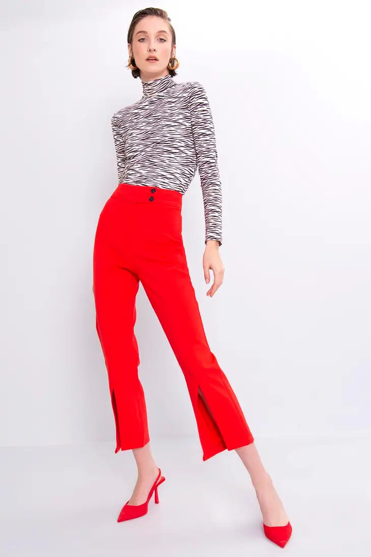 Red Ankle Length Pants with Slit - Premium Pants from BSL - Just $60! Shop now at Ida Louise Boutique