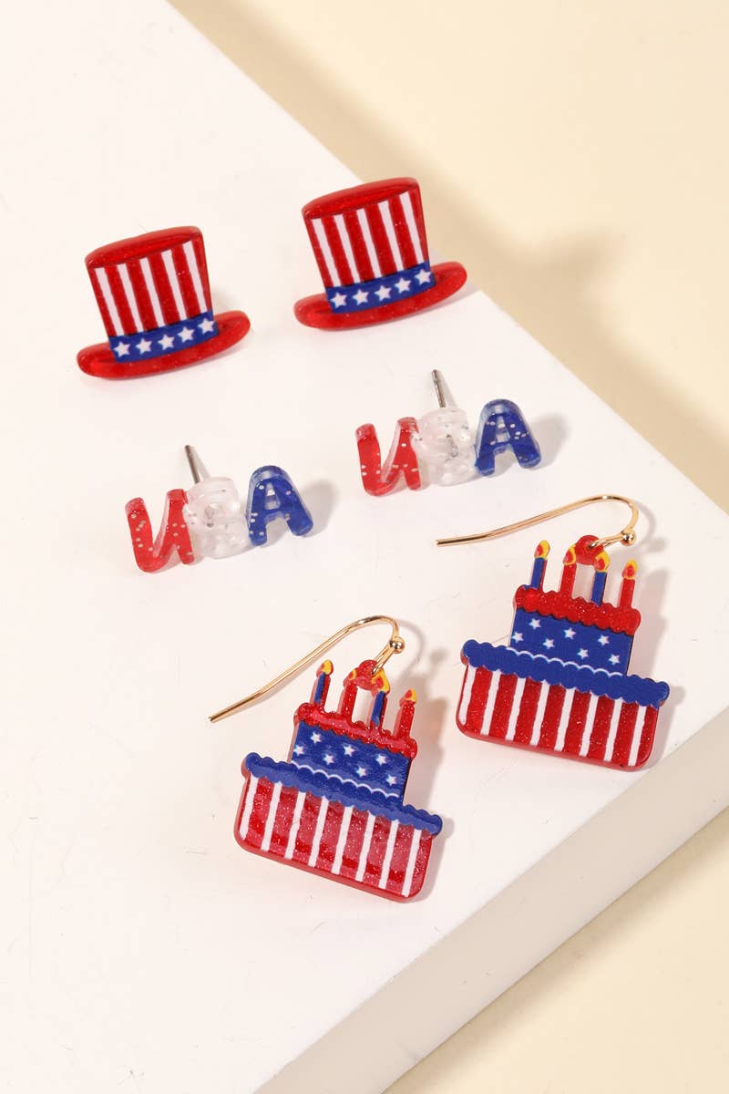 Stars And Stripes Cake Hat Earrings Set - Premium Apparel & Accessories from Anarchy Street - Just $16! Shop now at Ida Louise Boutique