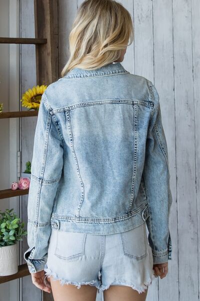 Veveret Distressed Button Up Denim Jacket - Premium Jean Jacket from Trendsi - Just $66! Shop now at Ida Louise Boutique