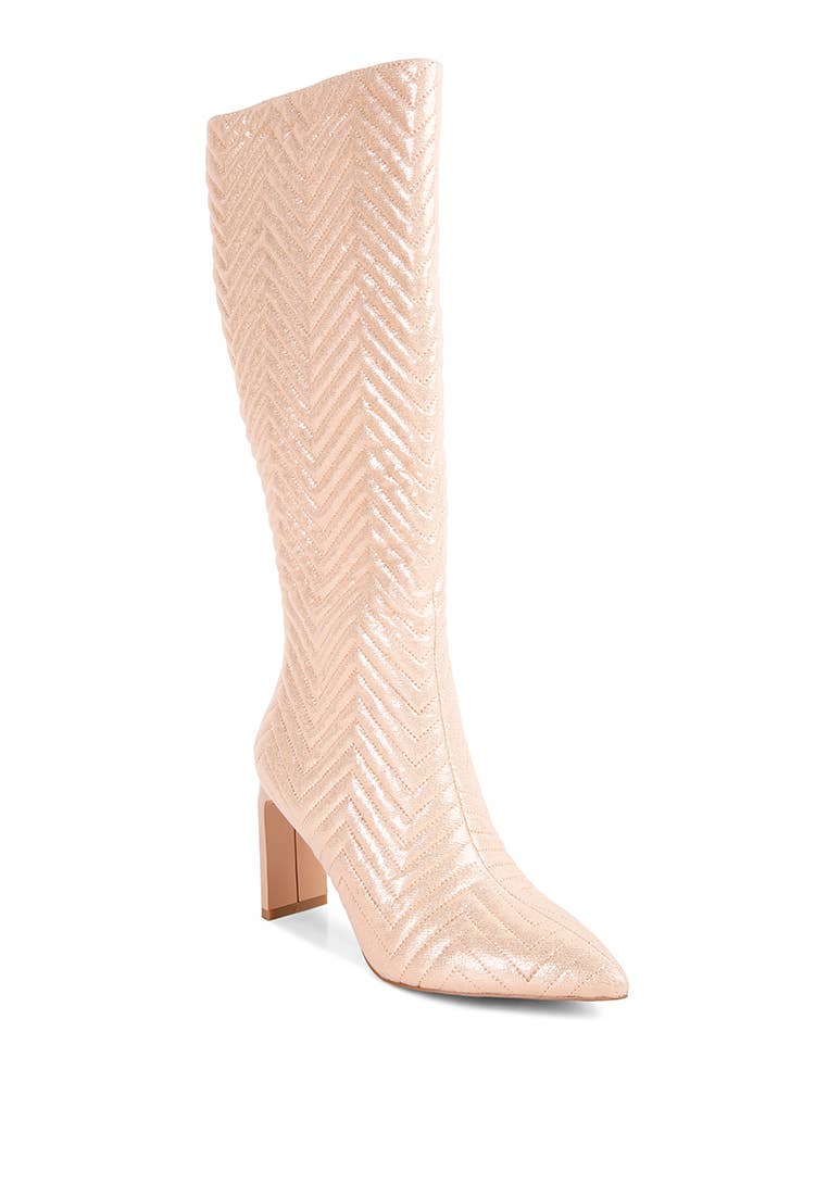 Prinkles Quilted High Italian Block Heeled Boots - Premium Knee High Boots from RagCompany - Just $95! Shop now at Ida Louise Boutique