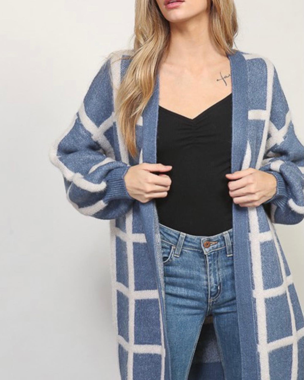Sale - Blue Long Cardigan - Premium Sweater from Ida Louise Boutique - Just $20! Shop now at Ida Louise Boutique