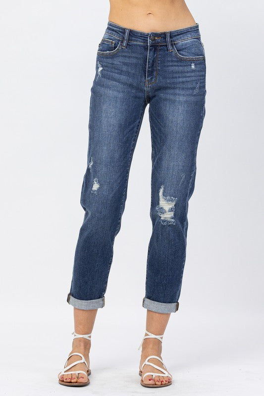 Judy Blue Mid Rise Cuff - Premium Jeans from Ida Louise Boutique - Just $64! Shop now at Ida Louise Boutique