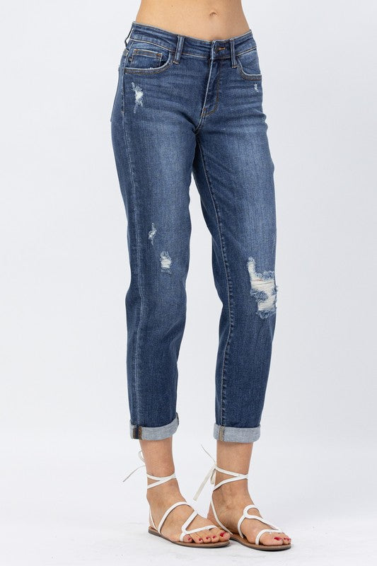 Judy Blue Mid Rise Cuff - Premium Jeans from Ida Louise Boutique - Just $64! Shop now at Ida Louise Boutique