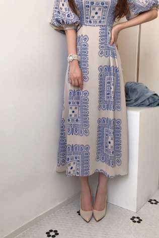 Blue Printed Square Neck Midi Dress - Premium Dress from Ida Louise Boutique - Just $40! Shop now at Ida Louise Boutique