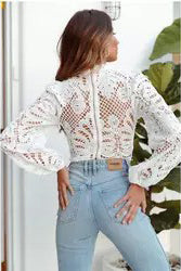 White Lace Long Sleeve Crop with Zipper Back - Premium  from Ida Louise Boutique - Just $44! Shop now at Ida Louise Boutique