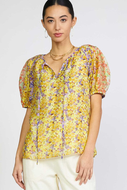 Priss Mulitcolor Floral Tie Front Top