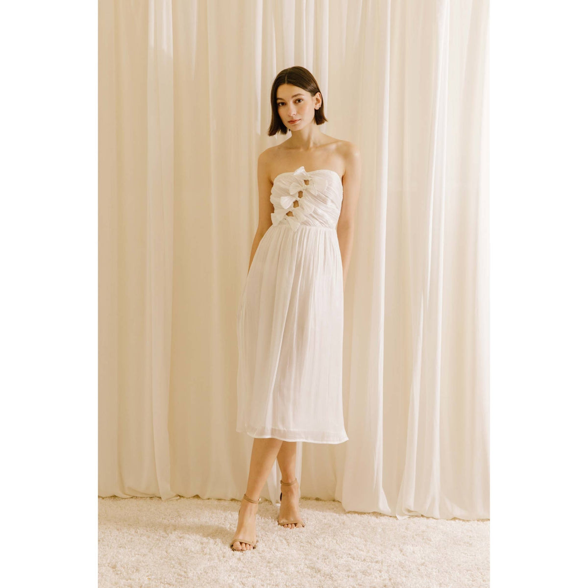 Bella Bow Midi White Dress - Premium Dresses from STORIA - Just $72! Shop now at Ida Louise Boutique