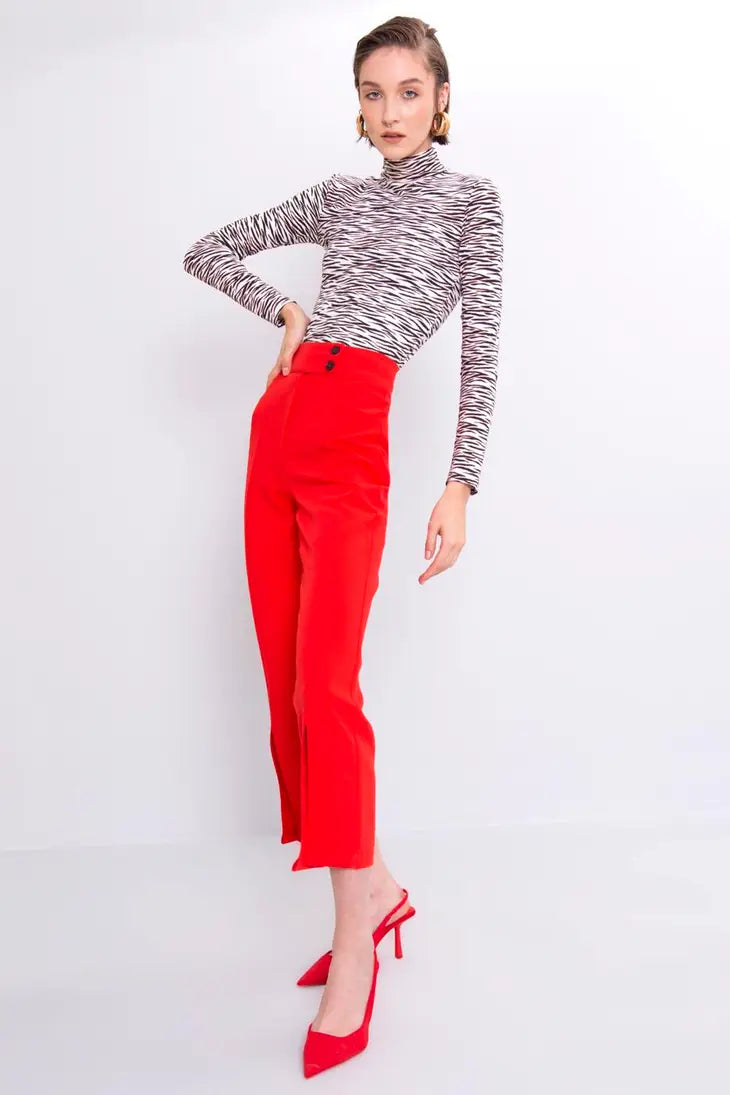 Red Ankle Length Pants with Slit - Premium Pants from BSL - Just $60! Shop now at Ida Louise Boutique