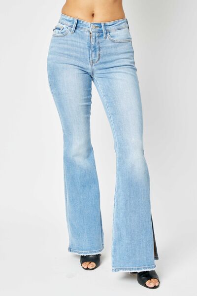 Judy Blue Mid Rise Slit Flare Jeans - Premium Jeans from Trendsi - Just $74! Shop now at Ida Louise Boutique