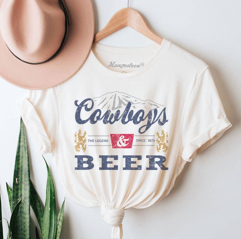 Cowboys And Beer Graphic Tee - Premium T-Shirt from Mangosteen LA - Just $28! Shop now at Ida Louise Boutique