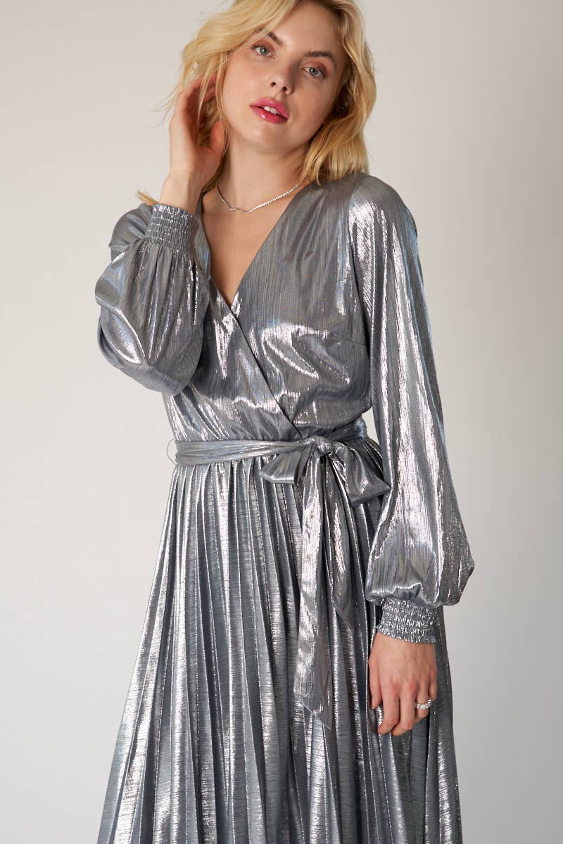 Sophia Silver Metallic Pleated Dress - Premium Dresses from Sage + Fig - Just $58! Shop now at Ida Louise Boutique