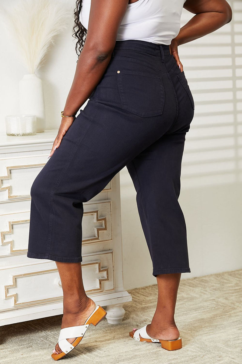 Judy Blue Full Size High Waist Tummy Control Garment Dyed Wide Cropped Jeans - Premium Jeans from Trendsi - Just $64! Shop now at Ida Louise Boutique