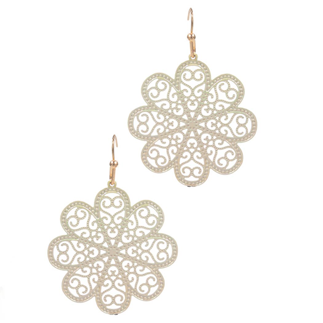 Brass Metal Flower Shaped Hook Earrings - Premium Apparel & Accessories from Fashion City - Just $14! Shop now at Ida Louise Boutique