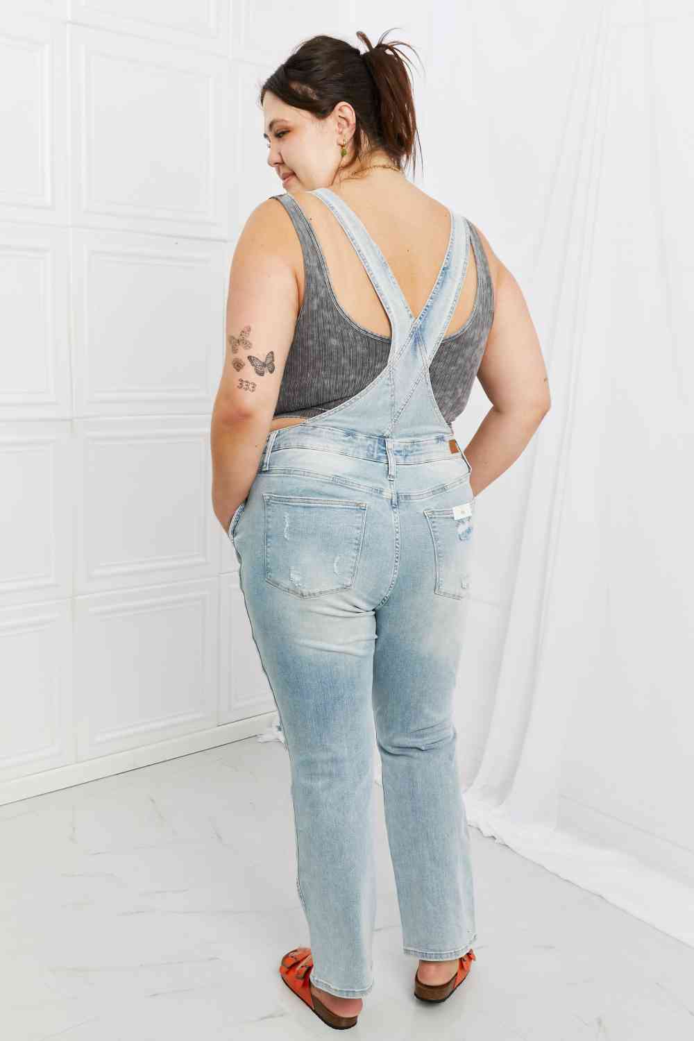 Judy Blue Melina Full Size Distressed Straight Leg Overalls - Premium Jeans from Trendsi - Just $91! Shop now at Ida Louise Boutique