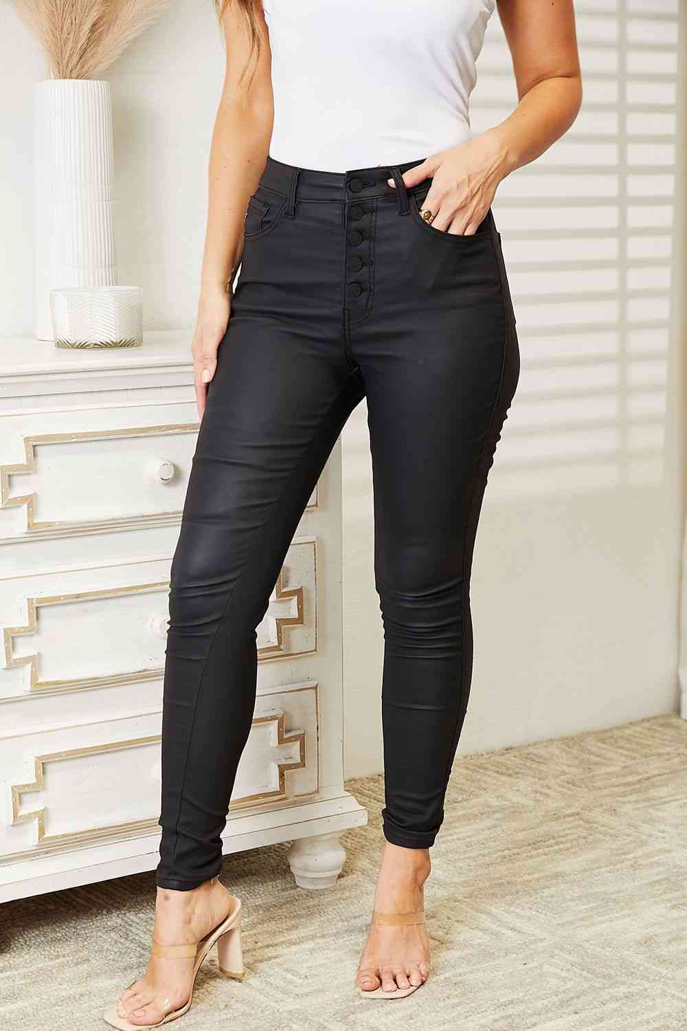 KanCan High Rise Black Coated Ankle Skinny Jeans - Premium Jeans from Trendsi - Just $64! Shop now at Ida Louise Boutique