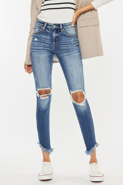 Kancan High Waist Distressed Raw Hem Ankle Skinny Jeans - Premium Jeans from Trendsi - Just $68! Shop now at Ida Louise Boutique