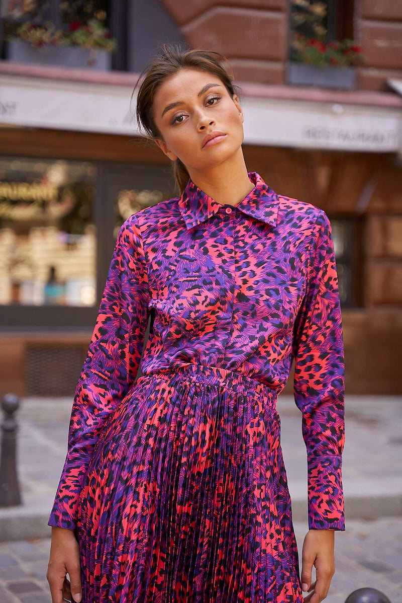 Satin Leopard Button Up Blouse - Premium Tops from CHOKLATE PARIS - Just $50! Shop now at Ida Louise Boutique