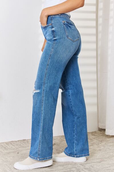 Judy Blue High Waist Distressed Straight Leg Jeans - Premium Jeans from Trendsi - Just $60! Shop now at Ida Louise Boutique