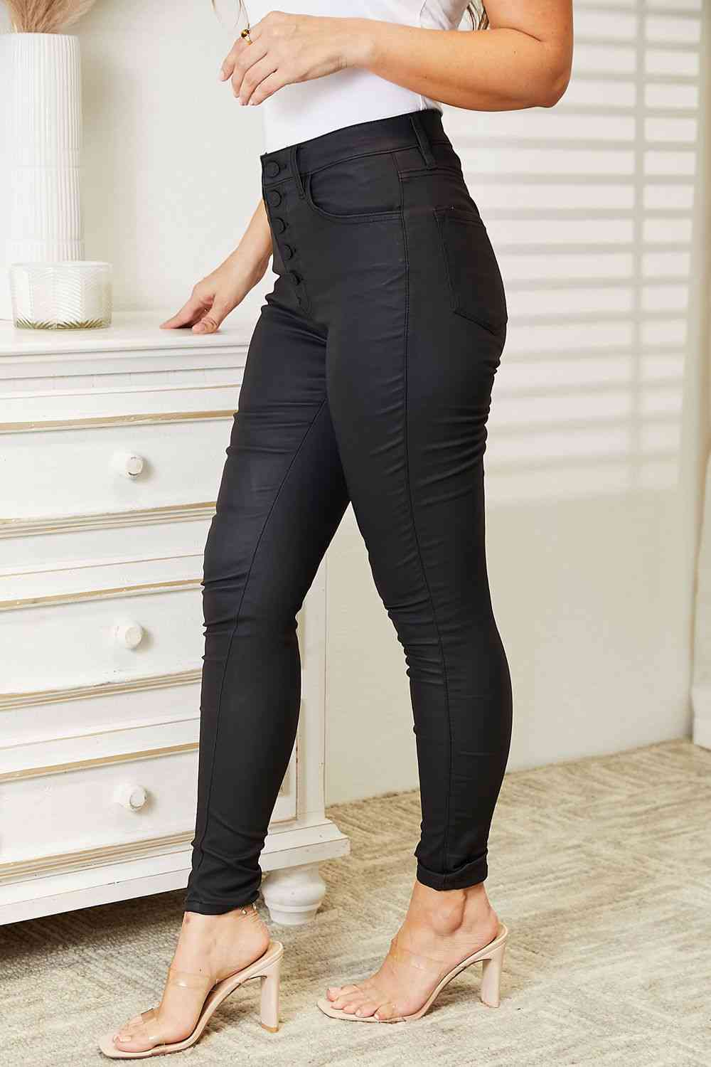 KanCan High Rise Black Coated Ankle Skinny Jeans - Premium Jeans from Trendsi - Just $70! Shop now at Ida Louise Boutique