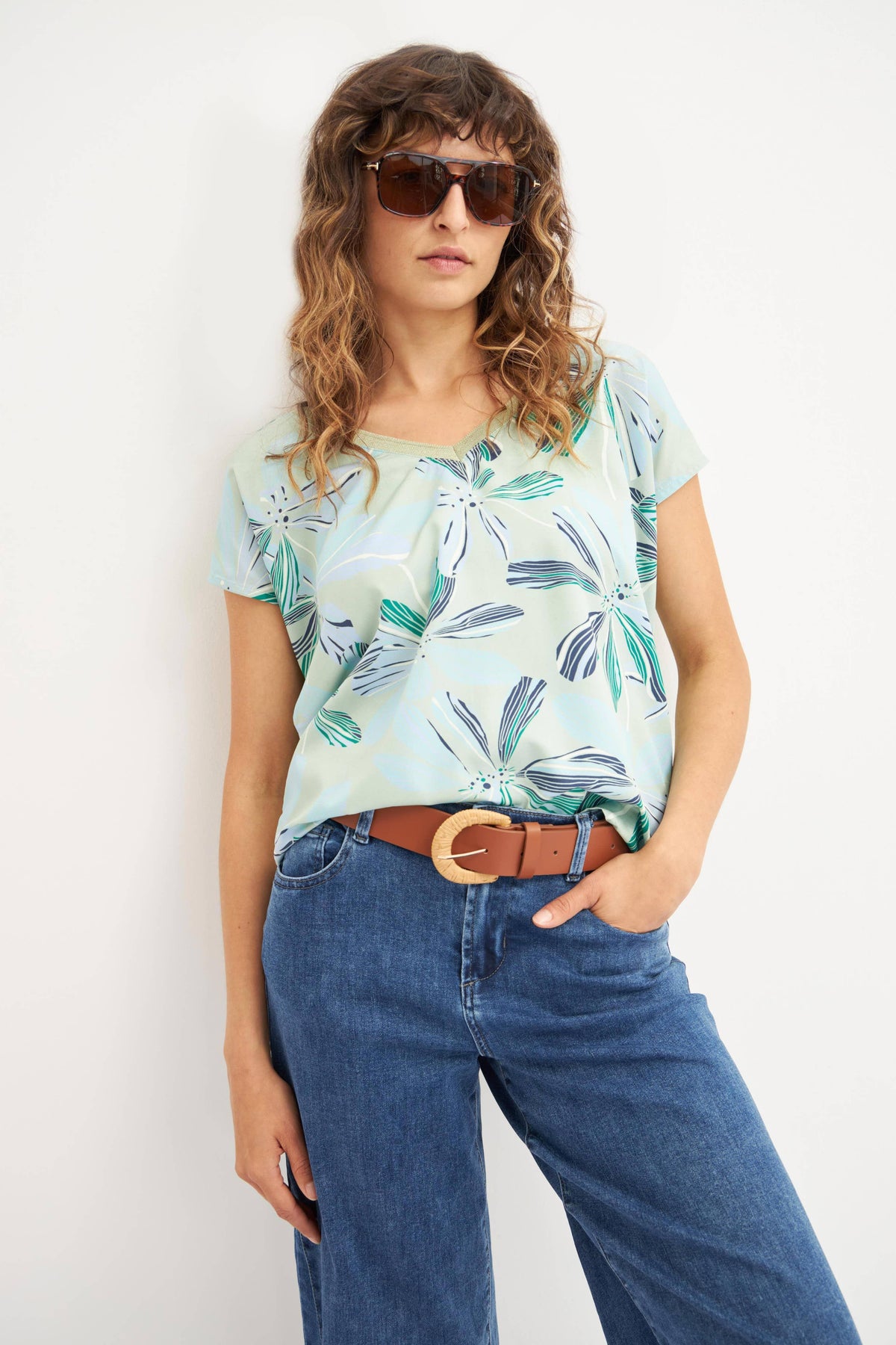 Palm Tree Printed V-neck blouse - Premium Apparel & Accessories from Shuuk - Just $46! Shop now at Ida Louise Boutique