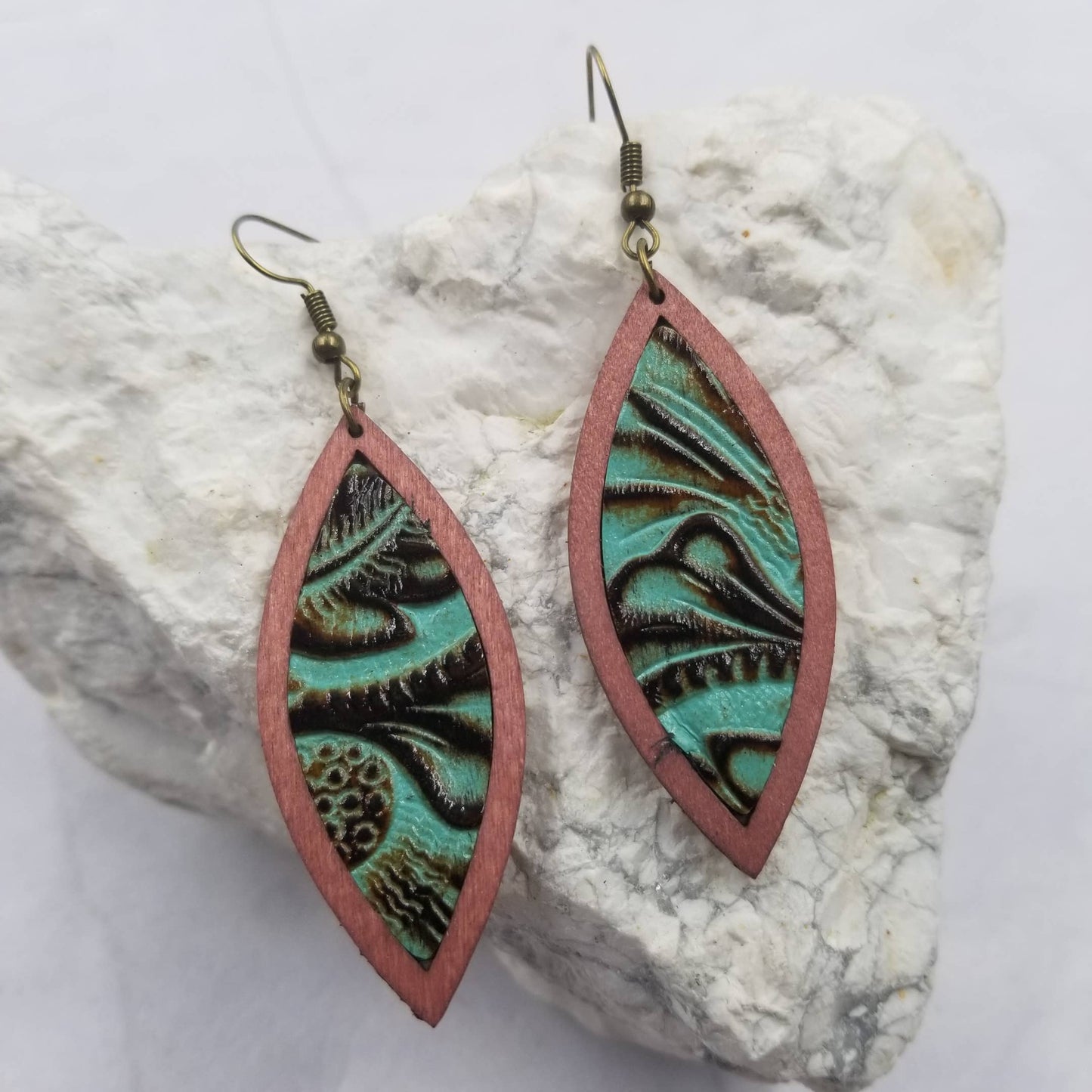Western Mixed Turquoise Wooden Leather Earrings