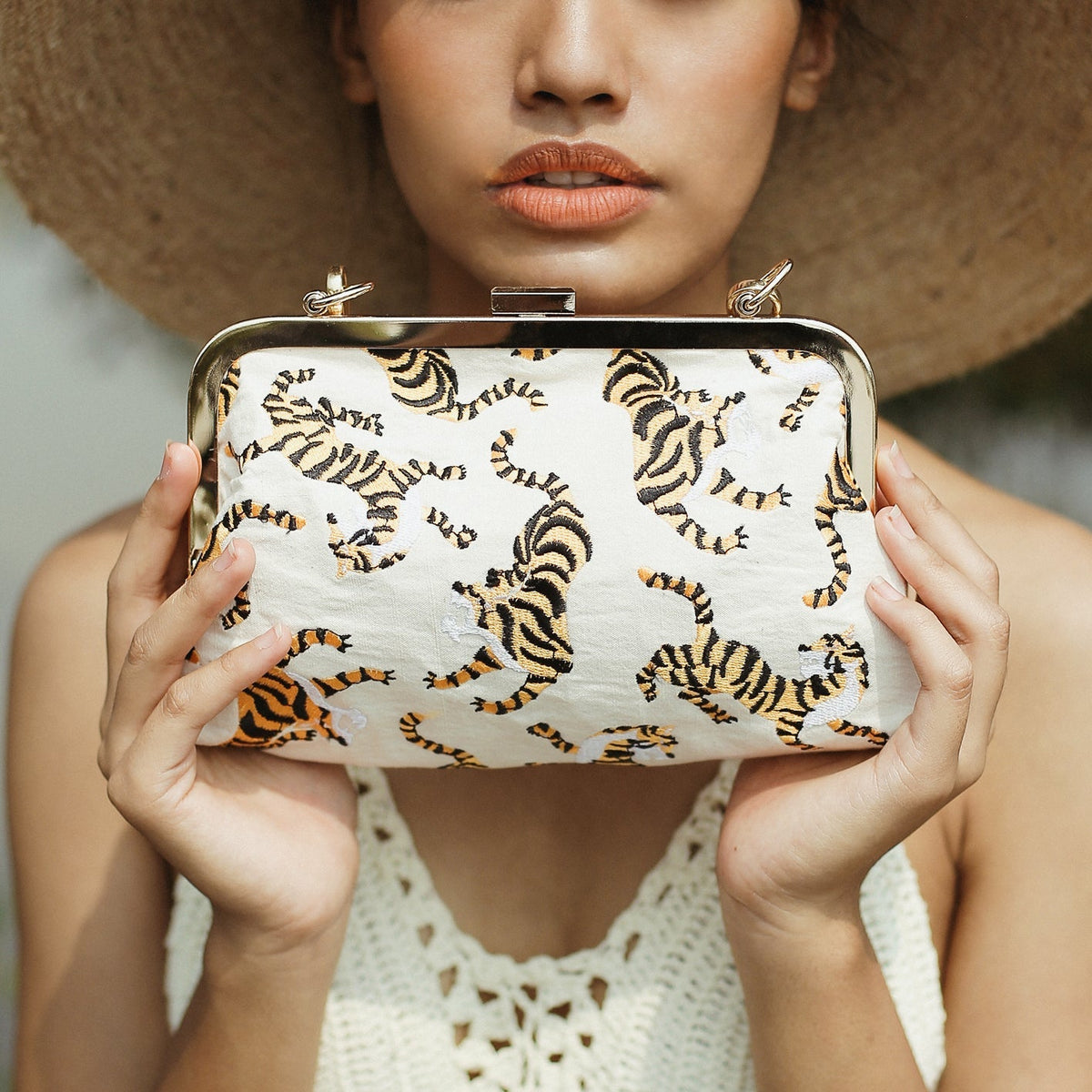 Sumatran Tiger Clutch, in Ivory White - Premium Clutch from BrunnaCo - Just $136! Shop now at Ida Louise Boutique