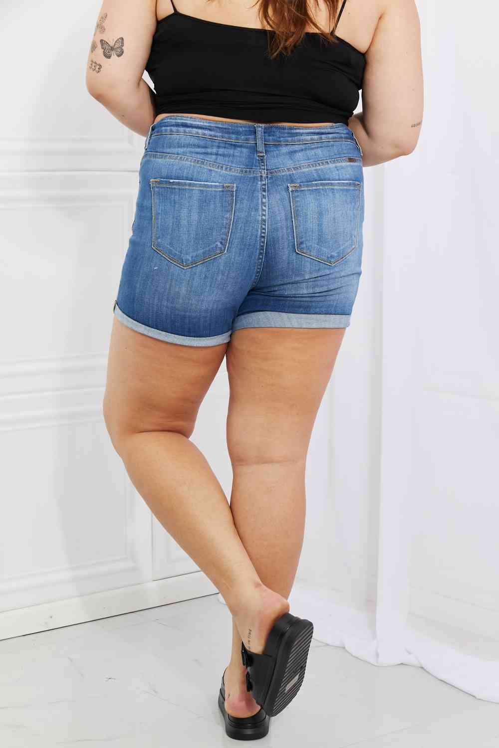 Kancan High Rise Medium Wash Denim Shorts - Premium Shorts from Trendsi - Just $54! Shop now at Ida Louise Boutique