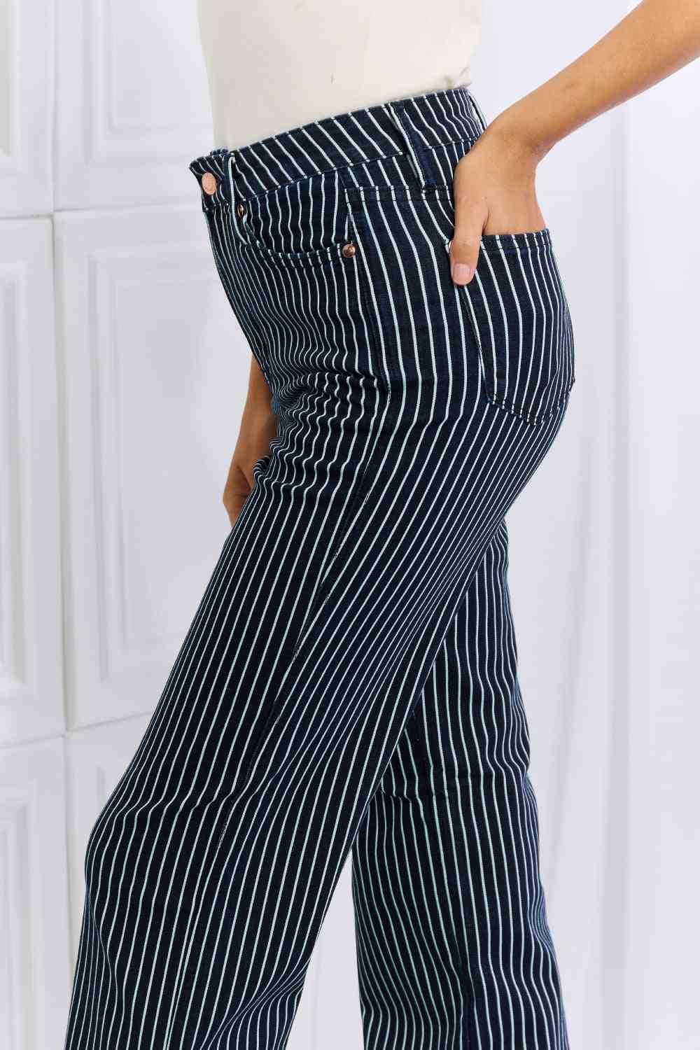Judy Blue Cassidy Full Size High Waisted Tummy Control Striped Straight Jeans - Premium Jeans from Trendsi - Just $68! Shop now at Ida Louise Boutique