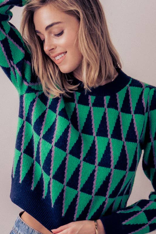 Greta Green Triangle Crop Sweater - Premium Sweater from Twenty Second - Just $46! Shop now at Ida Louise Boutique