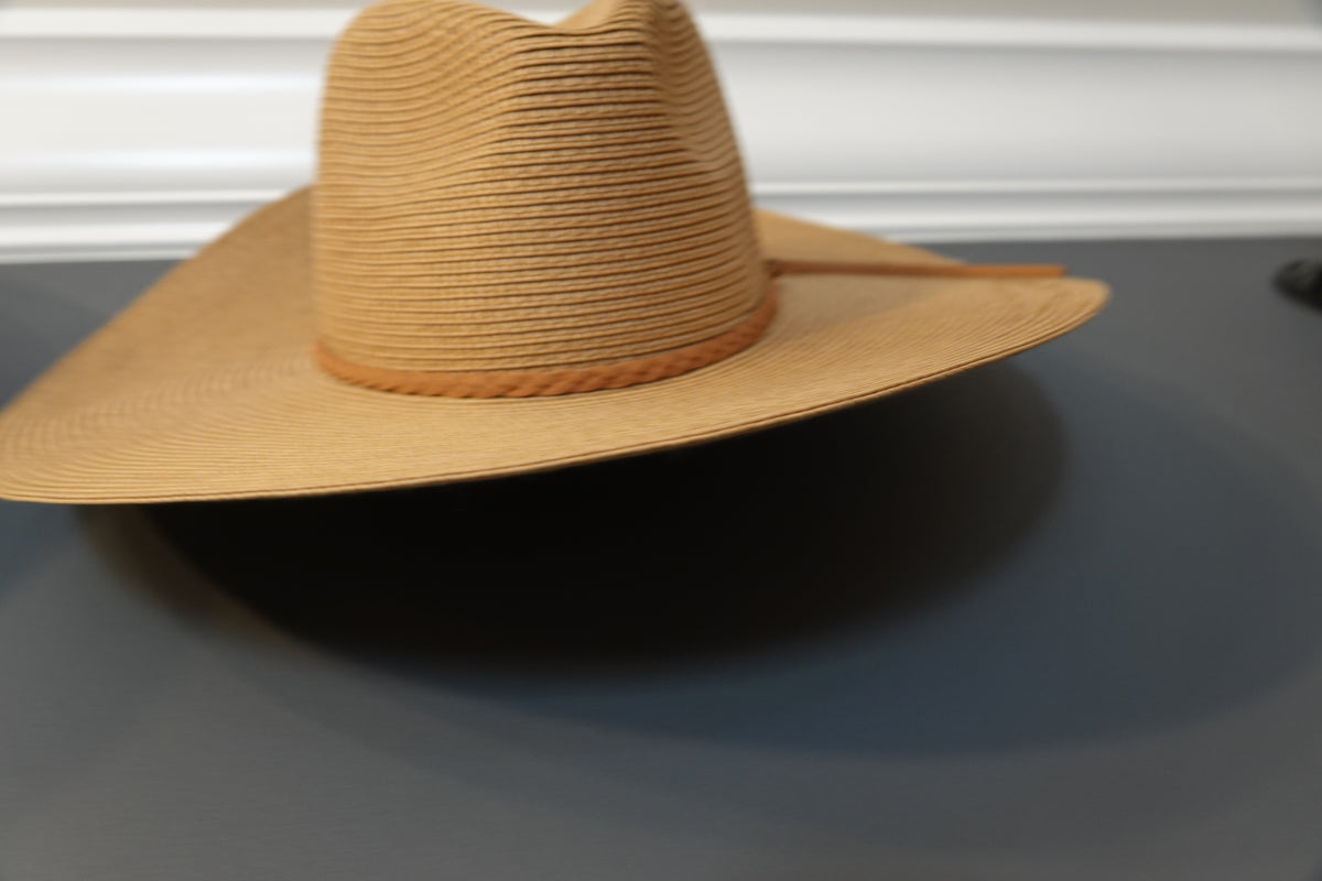 Leather Strap Fedora Straw Hat-Tan - Premium  from Ida Louise Boutique - Just $44! Shop now at Ida Louise Boutique
