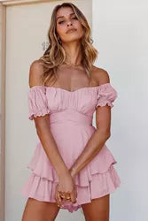 Pink off the Shoulder Tie Romper - Premium  from Ida Louise Boutique - Just $46! Shop now at Ida Louise Boutique