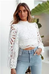 White Lace Long Sleeve Crop with Zipper Back - Premium  from Ida Louise Boutique - Just $44! Shop now at Ida Louise Boutique
