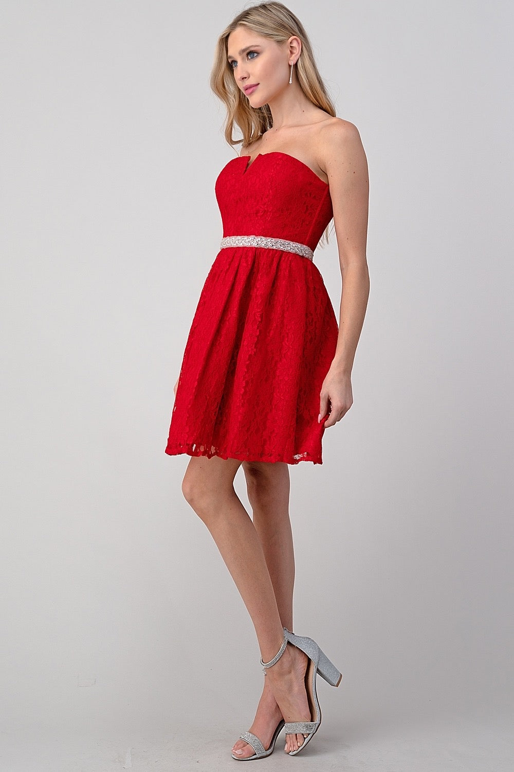 Red Strapless Lace Dress