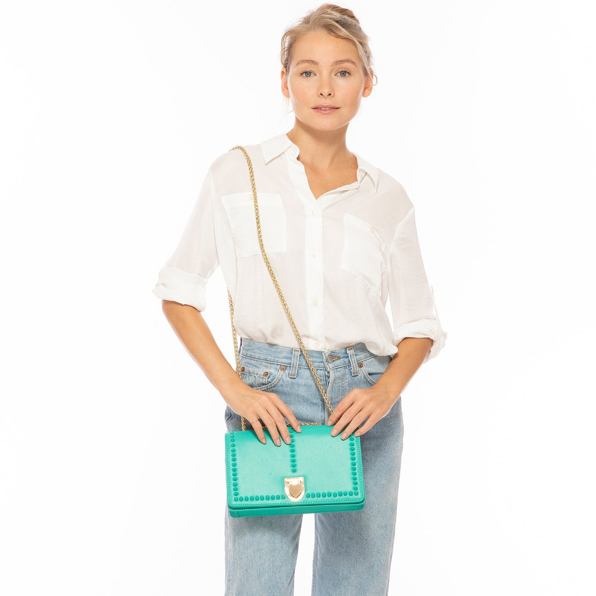Josie Green Leather Bag with Chain Strap - Premium Handbag from SUSU - Just $285! Shop now at Ida Louise Boutique