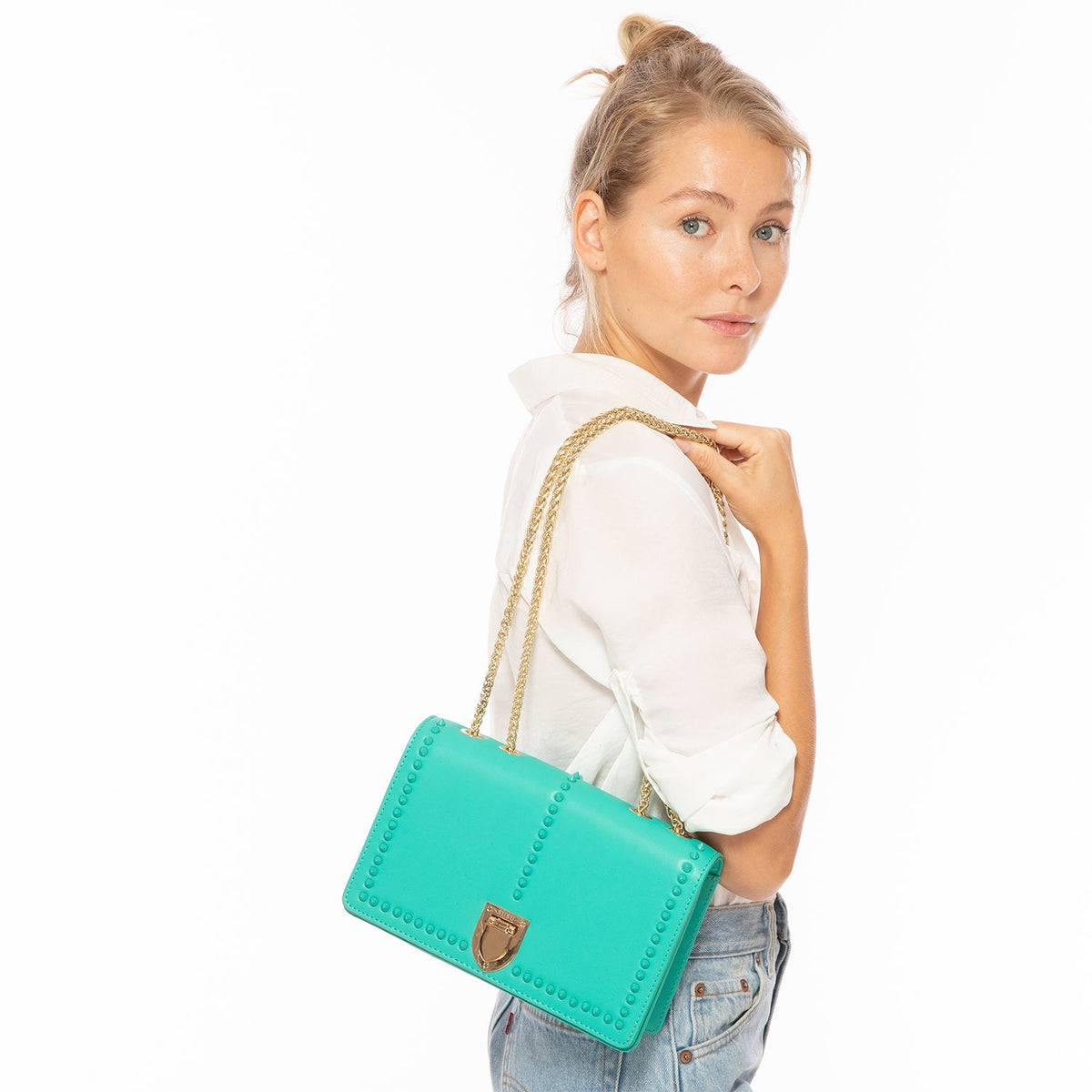 Josie Green Leather Bag with Chain Strap - Premium Handbag from SUSU - Just $285! Shop now at Ida Louise Boutique