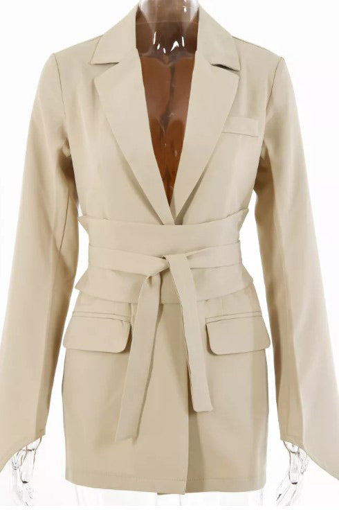 Beige Tie Waist Blazer Jacket - Premium  from Ida Louise Boutique - Just $60! Shop now at Ida Louise Boutique